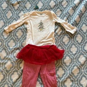 Carter’s Christmas “Oh What Fun” Outfit Red Tutu & Striped Leggings Size 18 mo